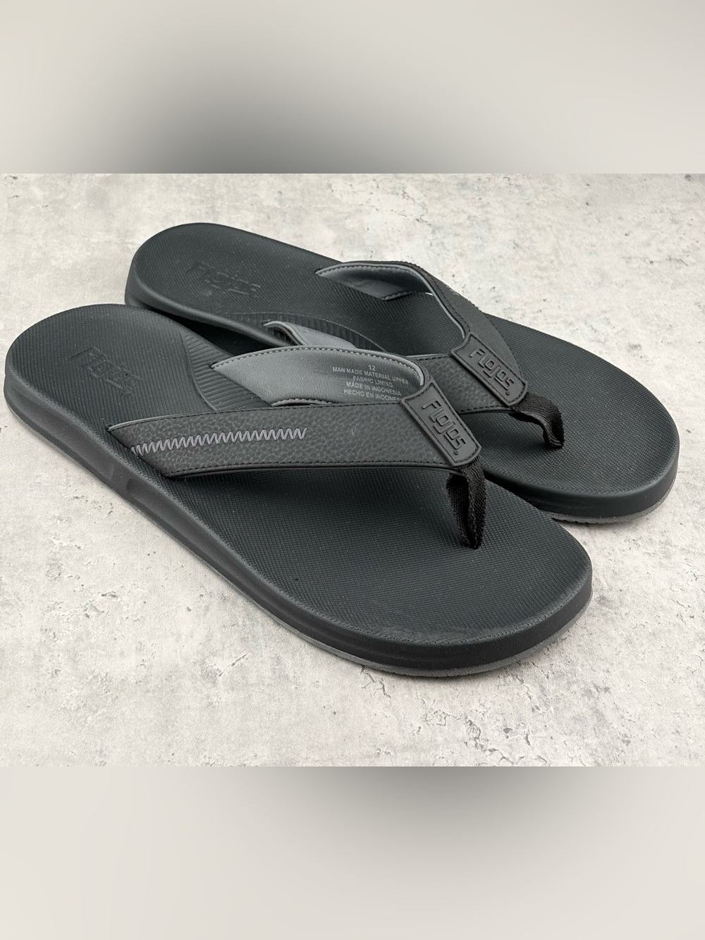 Flojos Men's Flip Flop Thong Sandals Black Memory Foam Size 12 Worn Once